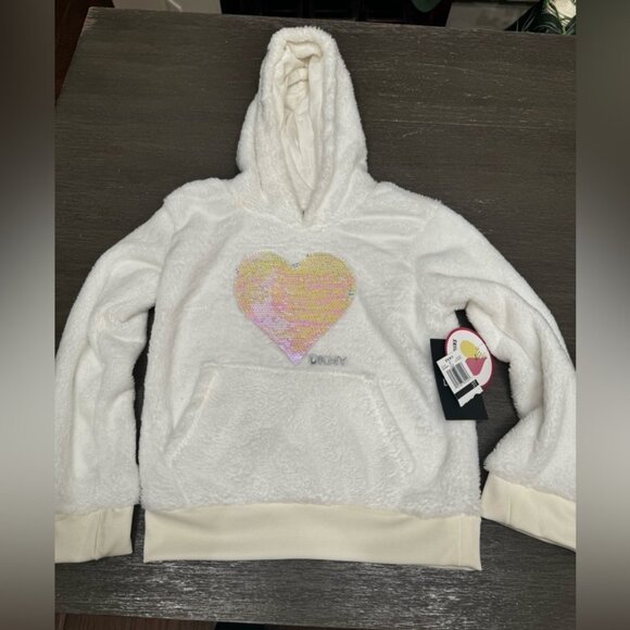 Dkny Other - DKNY Girls Reversible Heart Sequin Sweatshirt Hoodie Size 3T